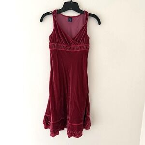 Vintage Y2K Gap Kids Velvet Dress Girls L 10 Pink Red Babydoll Sequin Party